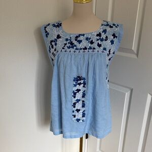 J Marie Embroidered Blue Women's Top